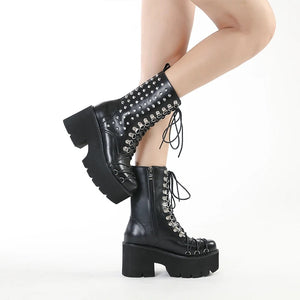 Lace Up Platform Boots Black