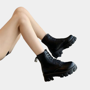 Ladies Black Leather Lace Up Boots