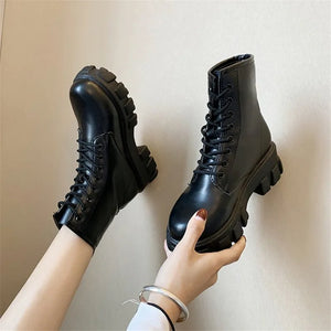 Ladies Black Leather Lace Up Boots