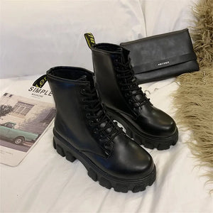 Ladies Black Leather Lace Up Boots