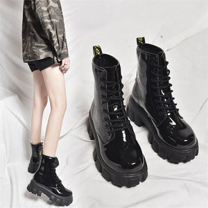 Ladies Black Leather Lace Up Boots