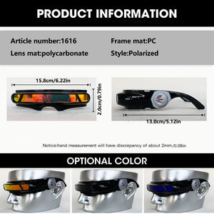 Rectangular laser visor cyberpunk glasses in memory frame material