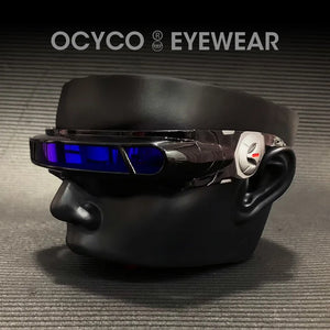Rectangular laser visor cyberpunk glasses in memory frame material