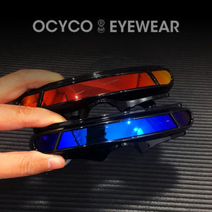 Rectangular laser visor cyberpunk glasses in memory frame material