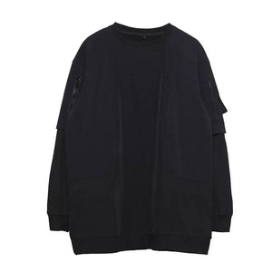 Black layered patchwork men hoodie in fleece backed polyester