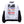 White layered sleeve baseball bomber jacket laid flat, back view with the graphic print and black sleeves