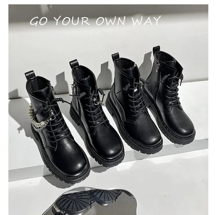 Leather Lace Up Black Boots CYBER TECHWEAR