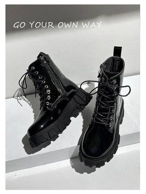 Leather Lace Up Black Boots