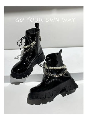 Leather Lace Up Black Boots