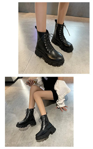 Leather Lace Up Black Boots