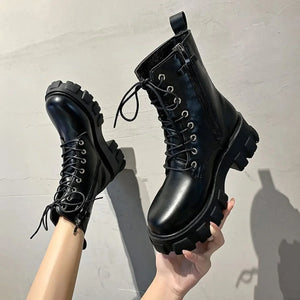 Leather Lace Up Black Boots