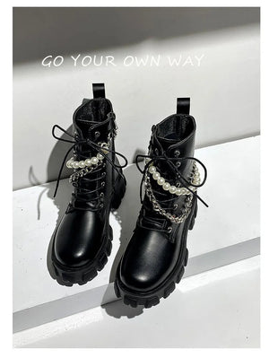 Leather Lace Up Black Boots