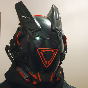 LED Triangle Cyberpunk Helmet in red, front view with the lit red triangle