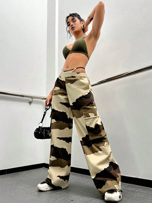 Leg Parachute Camo Cargo Pants