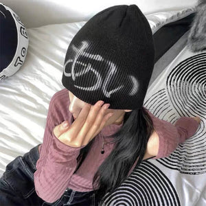 Letter Print Beanie Y2K