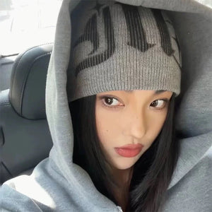 Letter Print Beanie Y2K