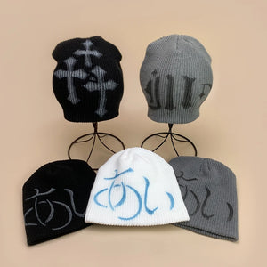 Letter Print Beanie Y2K