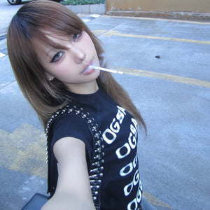 Letter Print Black Y2K Top