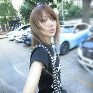 Letter Print Black Y2K Top