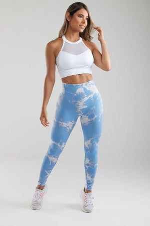 Light Blue Tie-Dye Scrunch Butt Leggings