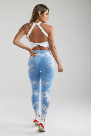 Light Blue Tie-Dye Scrunch Butt Leggings