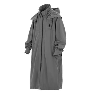Gray raincoat with a hood on a white background