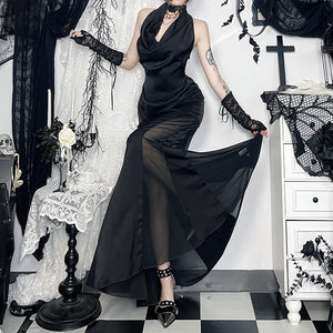 Long Goth Halter Dress