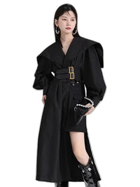 Long Sleeve Belt Black mini dress - product view on white background