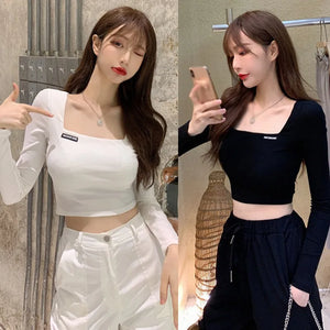 Long sleeve black crop top