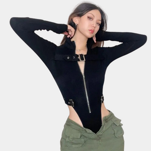 Long Sleeve Black Cut Out Bodysuit