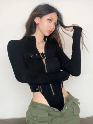 Long Sleeve Black Cut Out Bodysuit