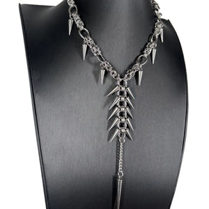 Stainless steel necklace with spikes and a long tassel drop