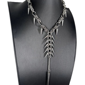 Stainless steel necklace with spikes and a long tassel drop