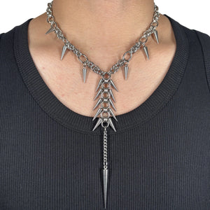 Stainless steel necklace with spikes and a long tassel drop