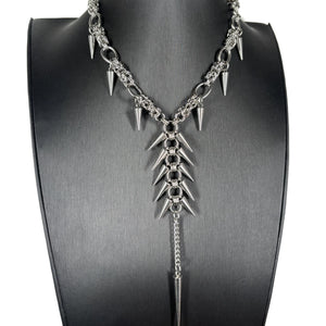 Stainless steel necklace with spikes and a long tassel drop