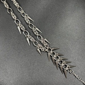 Stainless steel necklace with spikes and a long tassel drop