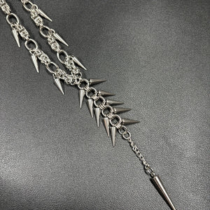 Stainless steel necklace with spikes and a long tassel drop