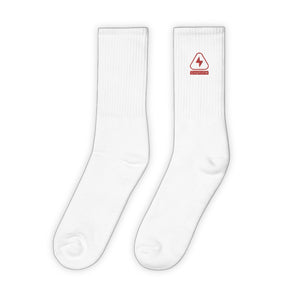 Long Sports Socks Caution - product view on white background