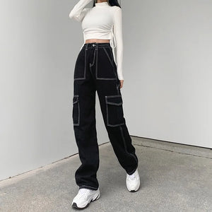 Loose High Waist Y2k Jeans in black — dark techwear streetwear, view 4 of 7