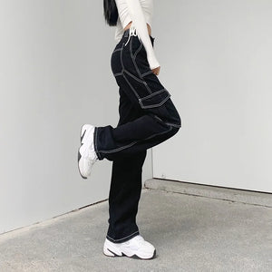 Loose High Waist Y2k Jeans in black — dark techwear streetwear, view 5 of 7
