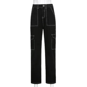 Loose High Waist Y2k Jeans in black — dark techwear streetwear, view 6 of 7