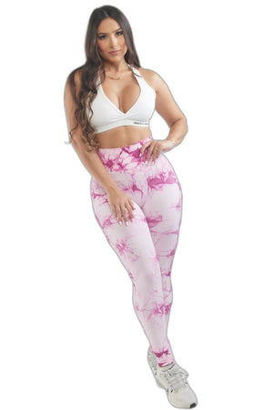 Magenta Tie-Dye Scrunch Butt Leggings - product view on white background