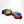 Red and black goggles with colorful lenses on a white background