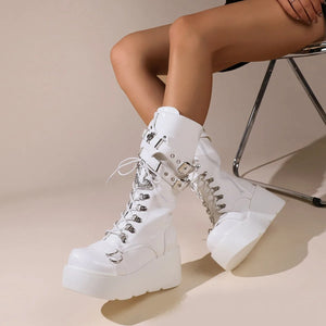 White High Heel Platform Boots