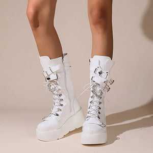 White High Heel Platform Boots