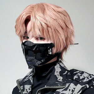 Sci-fi mechanical cyberpunk face mask in glossy or matt black