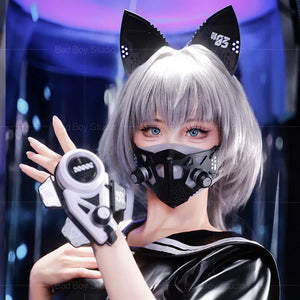 Sci-fi mechanical cyberpunk face mask in glossy or matt black