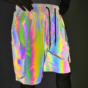 Men colorful reflective cargo shorts