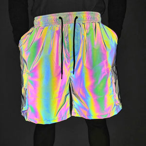 Men colorful reflective cargo shorts