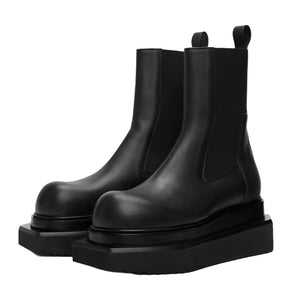 Men High Top Platform PU Leather Sneakers Black